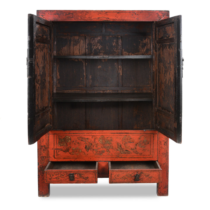 Doors Open Red Lacquer Wedding Cabinet - 19thC | Indigo Antiques