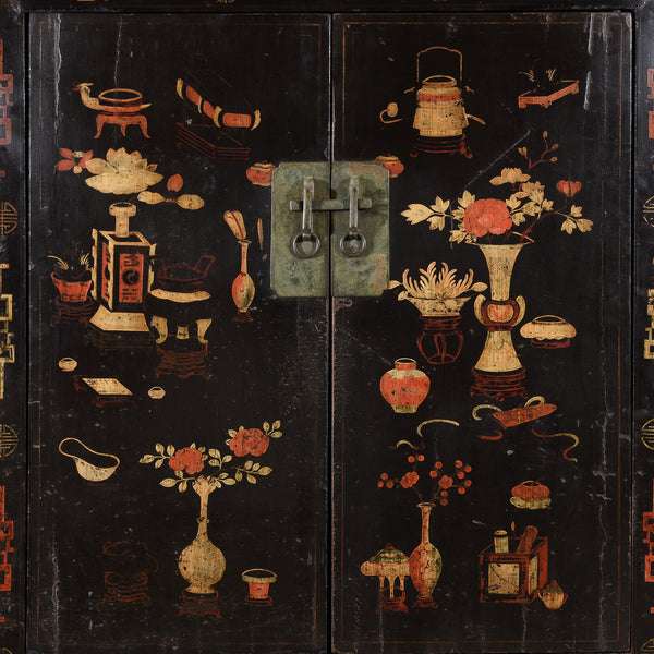 Chinese Black Lacquer Wedding Cabinet -  Early 19thC