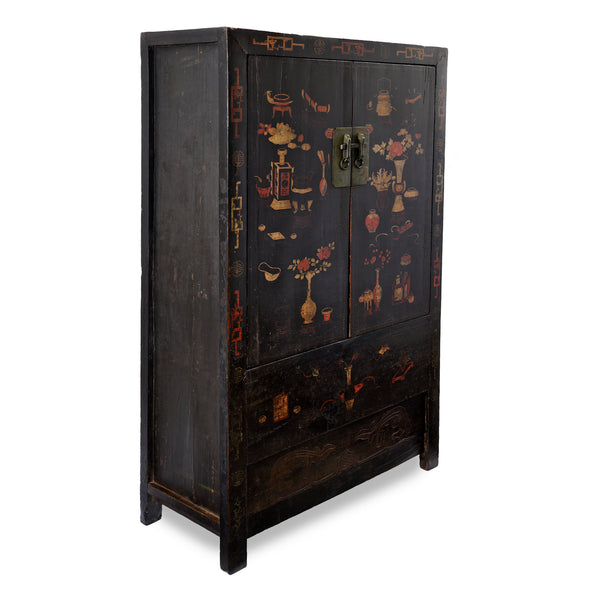 Chinese Black Lacquer Wedding Cabinet -  Early 19thC