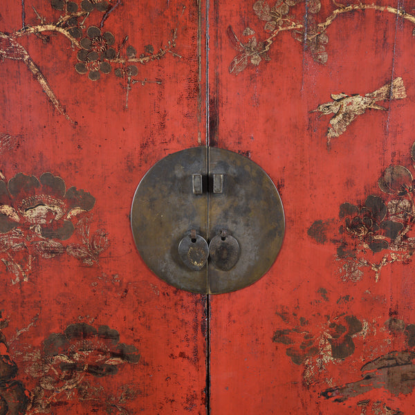 Chinese Red Lacquer Wedding Cabinet - 19thC