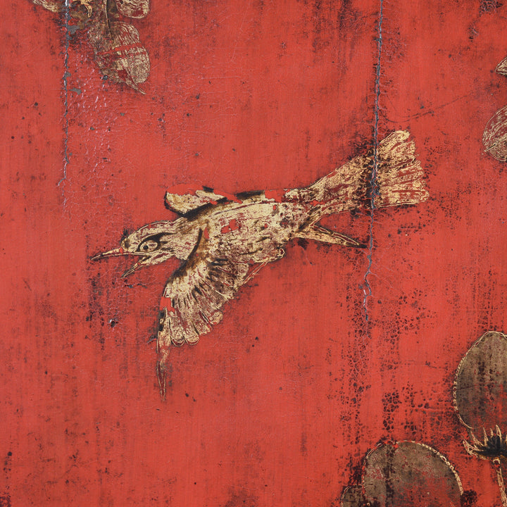 Kingfisher Detail From Red Lacquer Wedding Cabinet - 19thC | Indigo Antiques