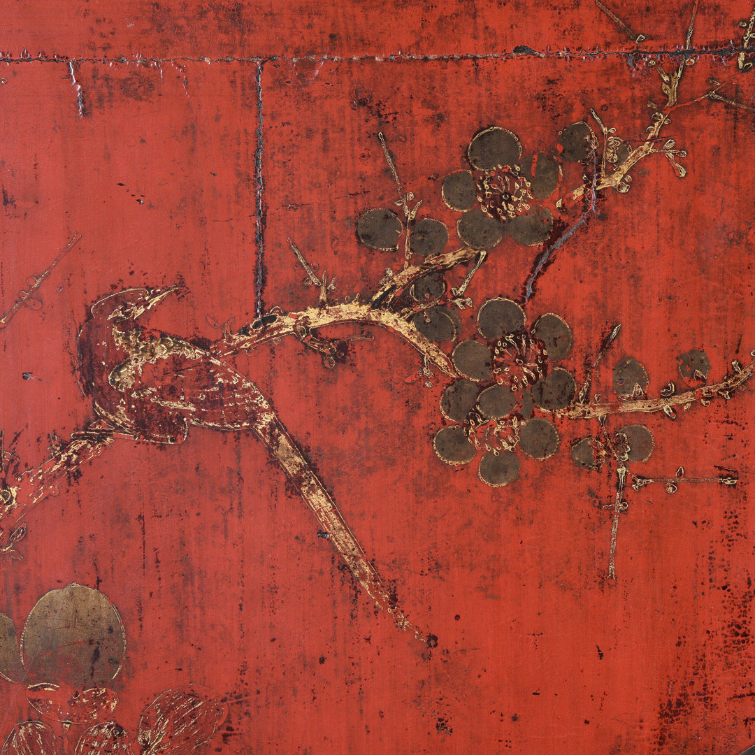 Bird On Branch Detail From Red Lacquer Wedding Cabinet - 19thC | Indigo Antiques