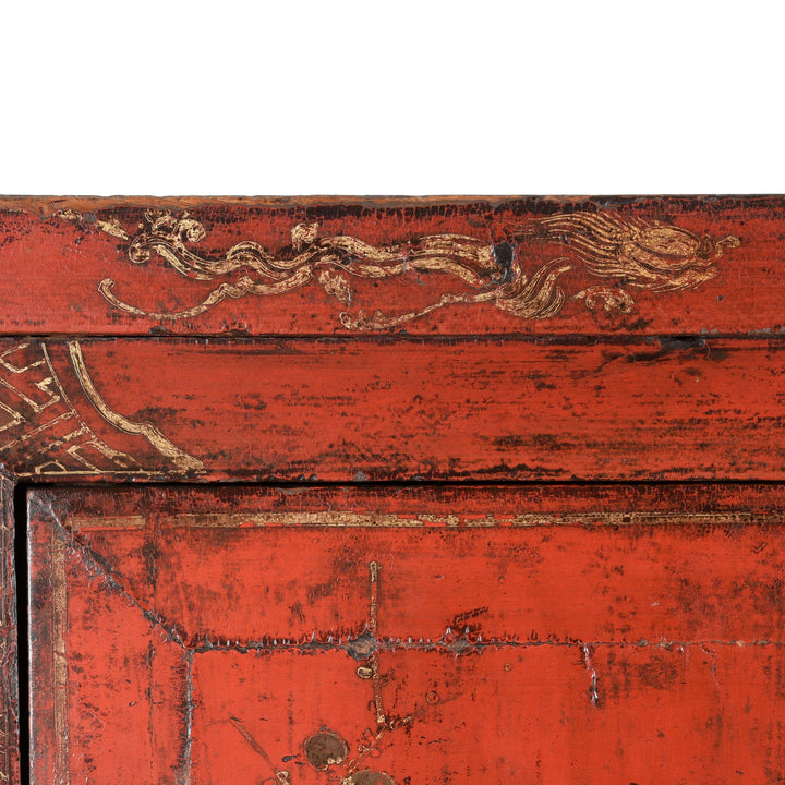 Dragon Detail From Red Lacquer Wedding Cabinet - 19thC | Indigo Antiques