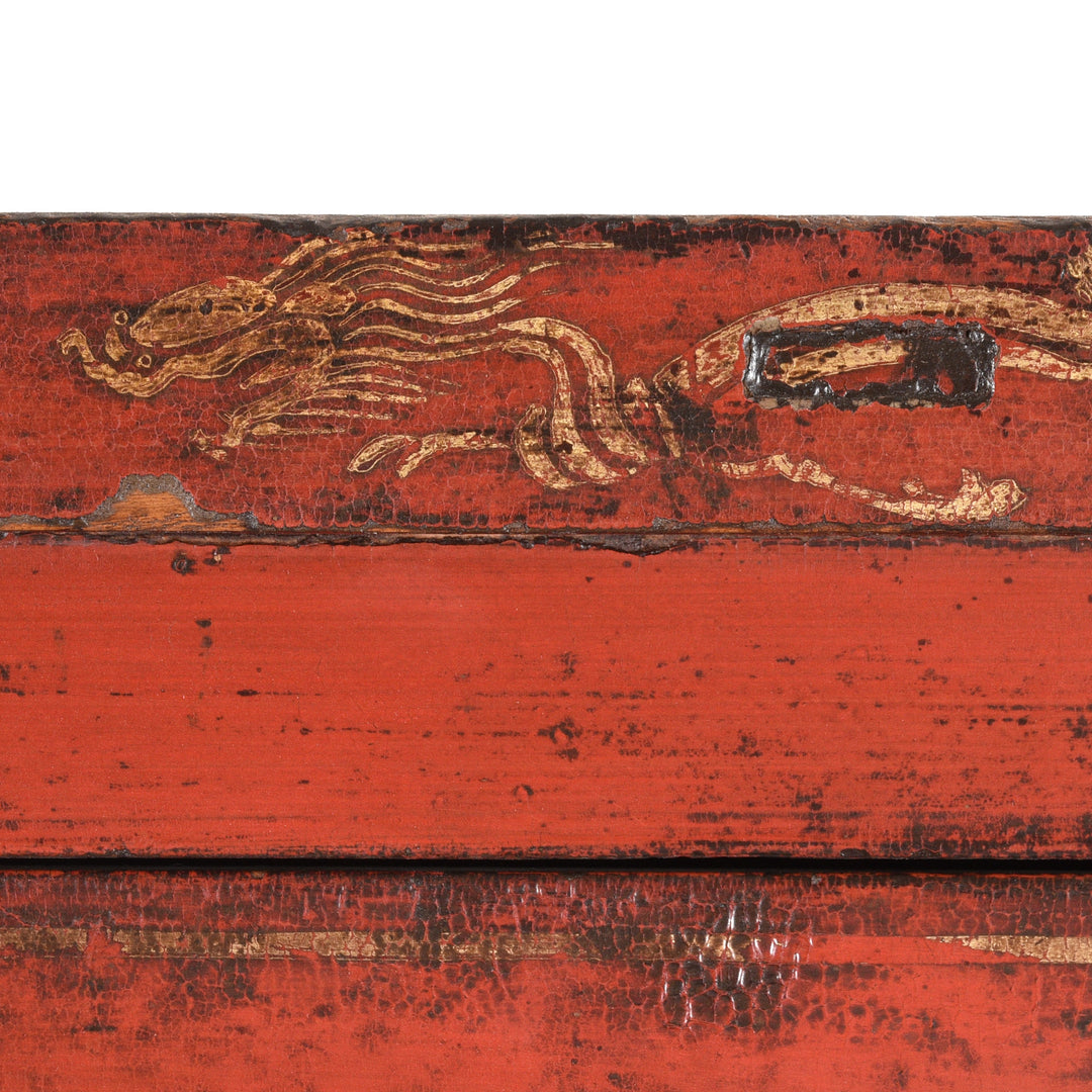 Dragon Detail From Red Lacquer Wedding Cabinet - 19thC | Indigo Antiques