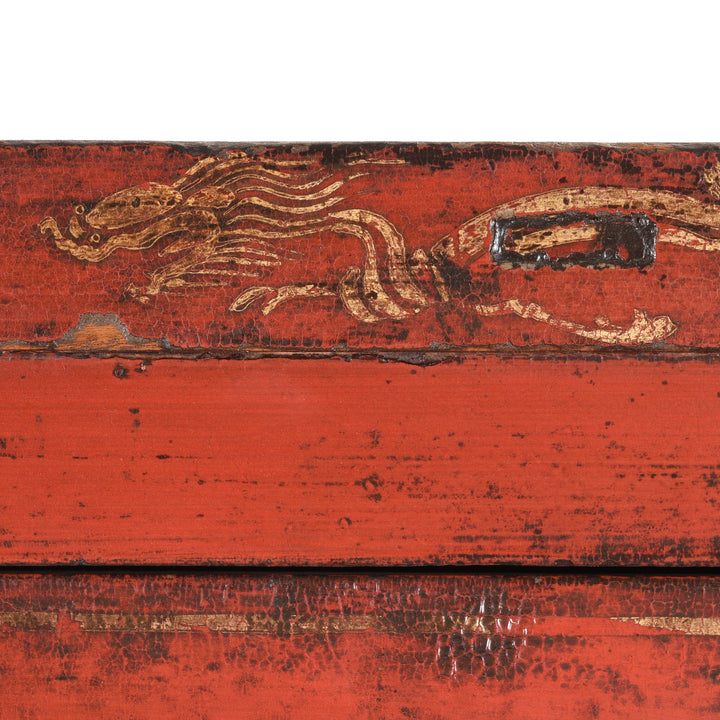 Dragon Detail From Red Lacquer Wedding Cabinet - 19thC | Indigo Antiques