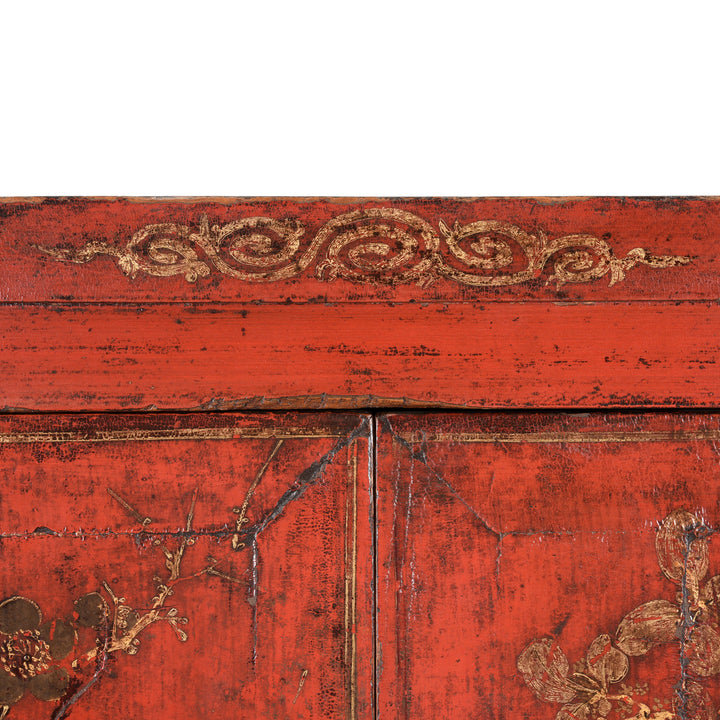 Paintwork Detail From Red Lacquer Wedding Cabinet - 19thC | Indigo Antiques