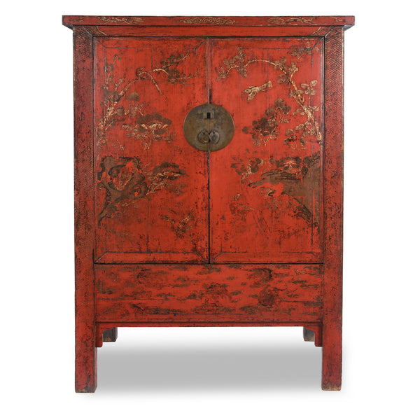 Chinese Red Lacquer Wedding Cabinet - 19thC
