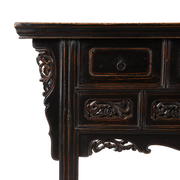 Black Lacquer 7 Drawer Sideboard - 19thC