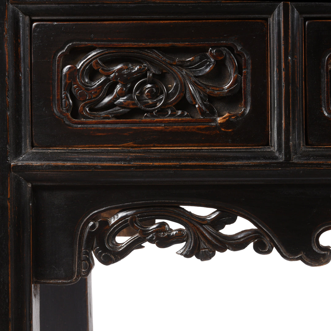 Detail From Black Lacquer 7 Drawer Sideboard - 19thC | Indigo Antiques