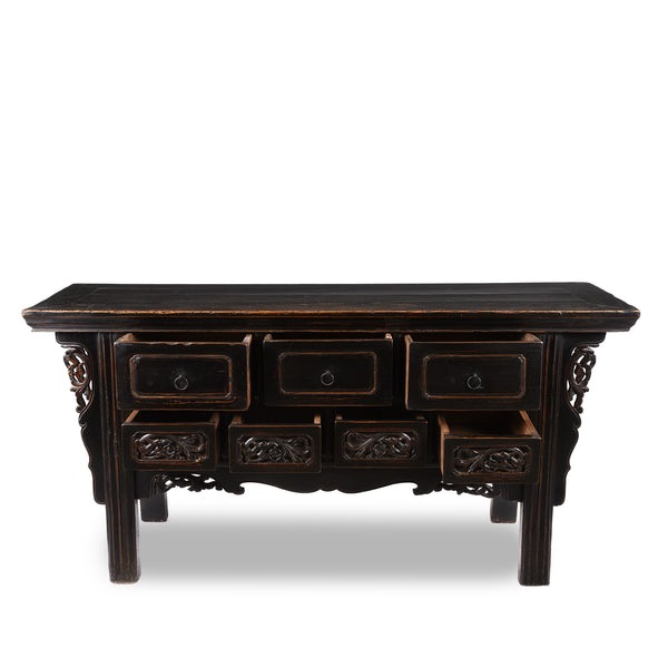 Black Lacquer 7 Drawer Sideboard - 19thC