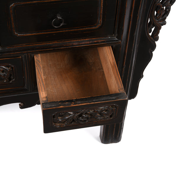 Black Lacquer 7 Drawer Sideboard - 19thC