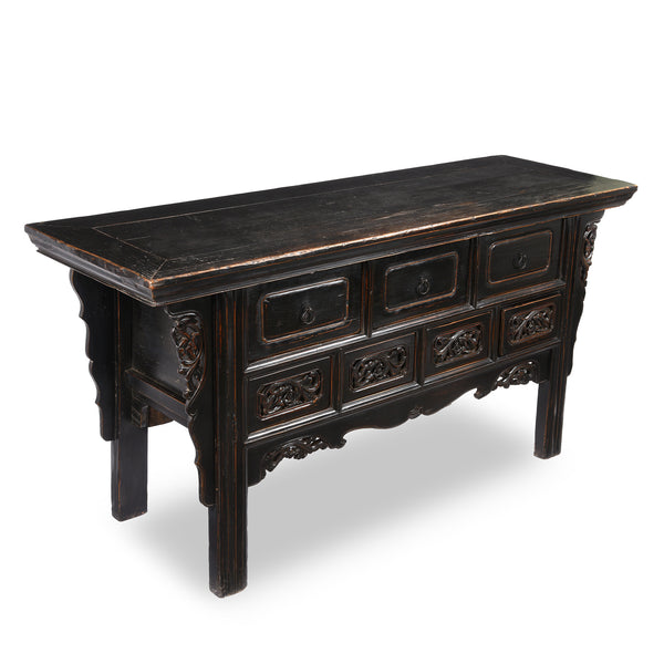 Black Lacquer 7 Drawer Sideboard - 19thC