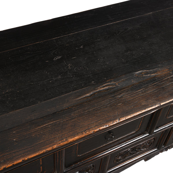 Black Lacquer 7 Drawer Sideboard - 19thC