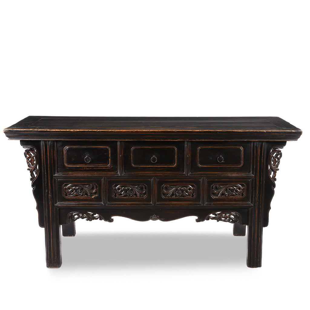 Black Lacquer 7 Drawer Sideboard - 19thC