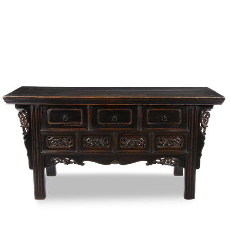 Black Lacquer 7 Drawer Sideboard - 19th Century