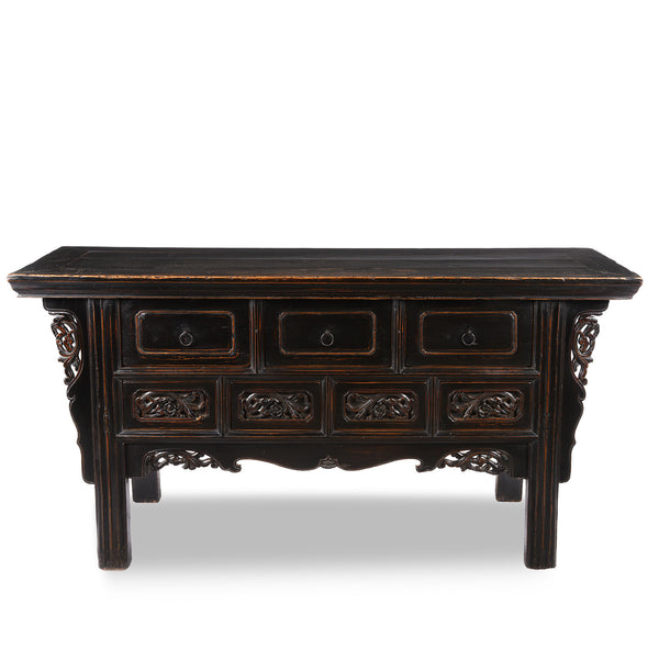 Black Lacquer 7 Drawer Sideboard - 19thC