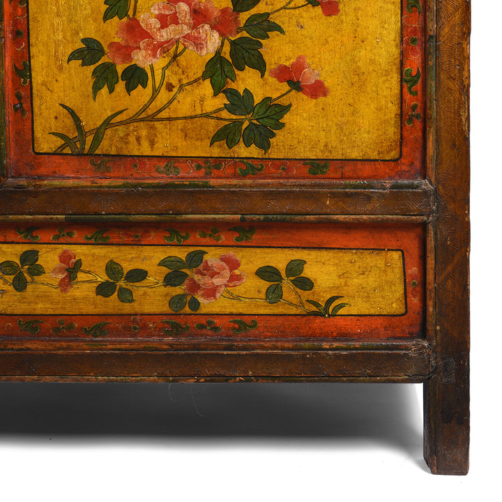Corner Detail From Antique Tibetan Altar Cabinet With Original Painting - 19thC | Indigo Antiques