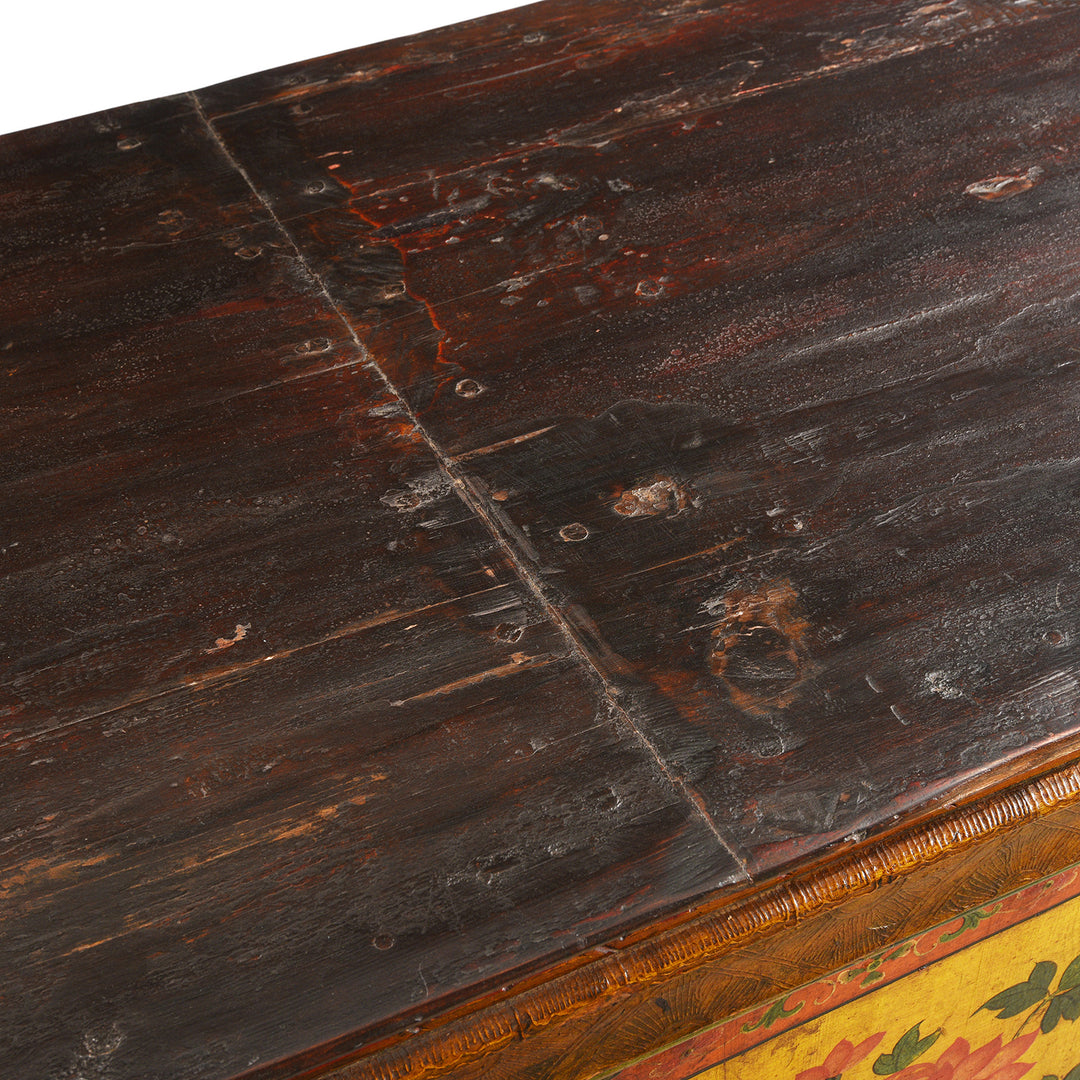 Surface Detail From Antique Tibetan Altar Cabinet With Original Painting - 19thC | Indigo Antiques
