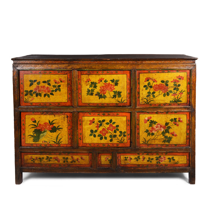 Antique Tibetan Altar Cabinet With Original Painting - 19thC | Indigo Antiques