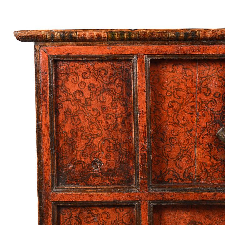 Corner Detail From Tibetan Altar Cabinet With Original Painting - 19thC | Indigo Antiques