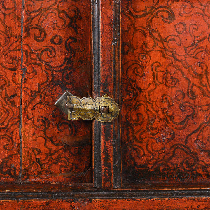 Locking Latch Detail From Tibetan Altar Cabinet With Original Painting - 19thC | Indigo Antiques