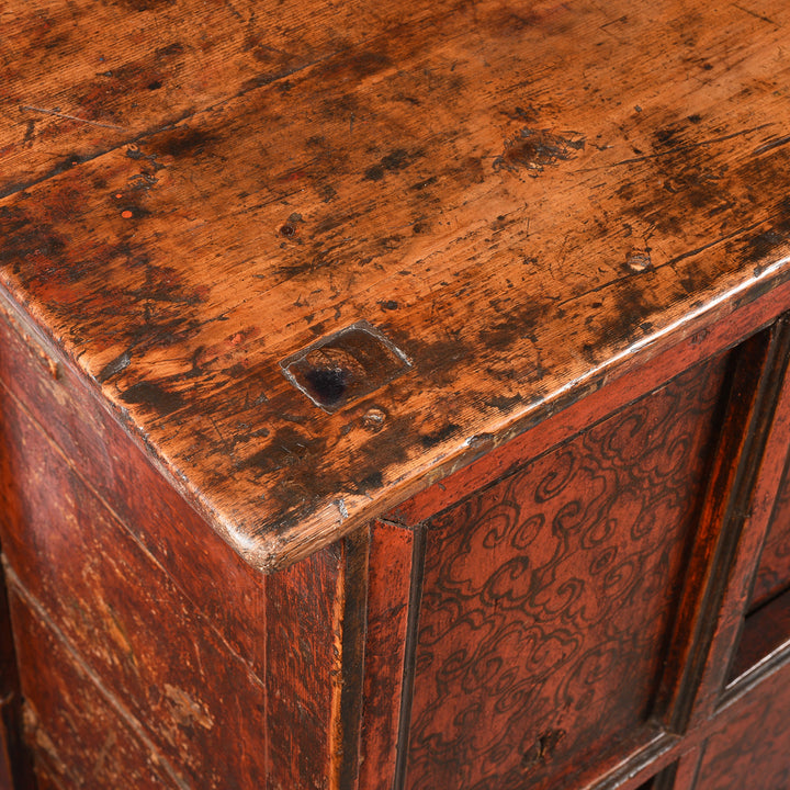 Surface Corner Detail From Tibetan Altar Cabinet With Original Painting - 19thC | Indigo Antiques