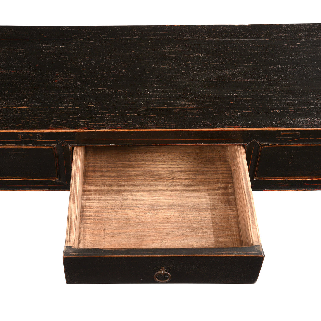 Drawer Detail From Black Lacquer 5 Drawer Altar Table From Shanxi - 19thC | Indigo Antiques