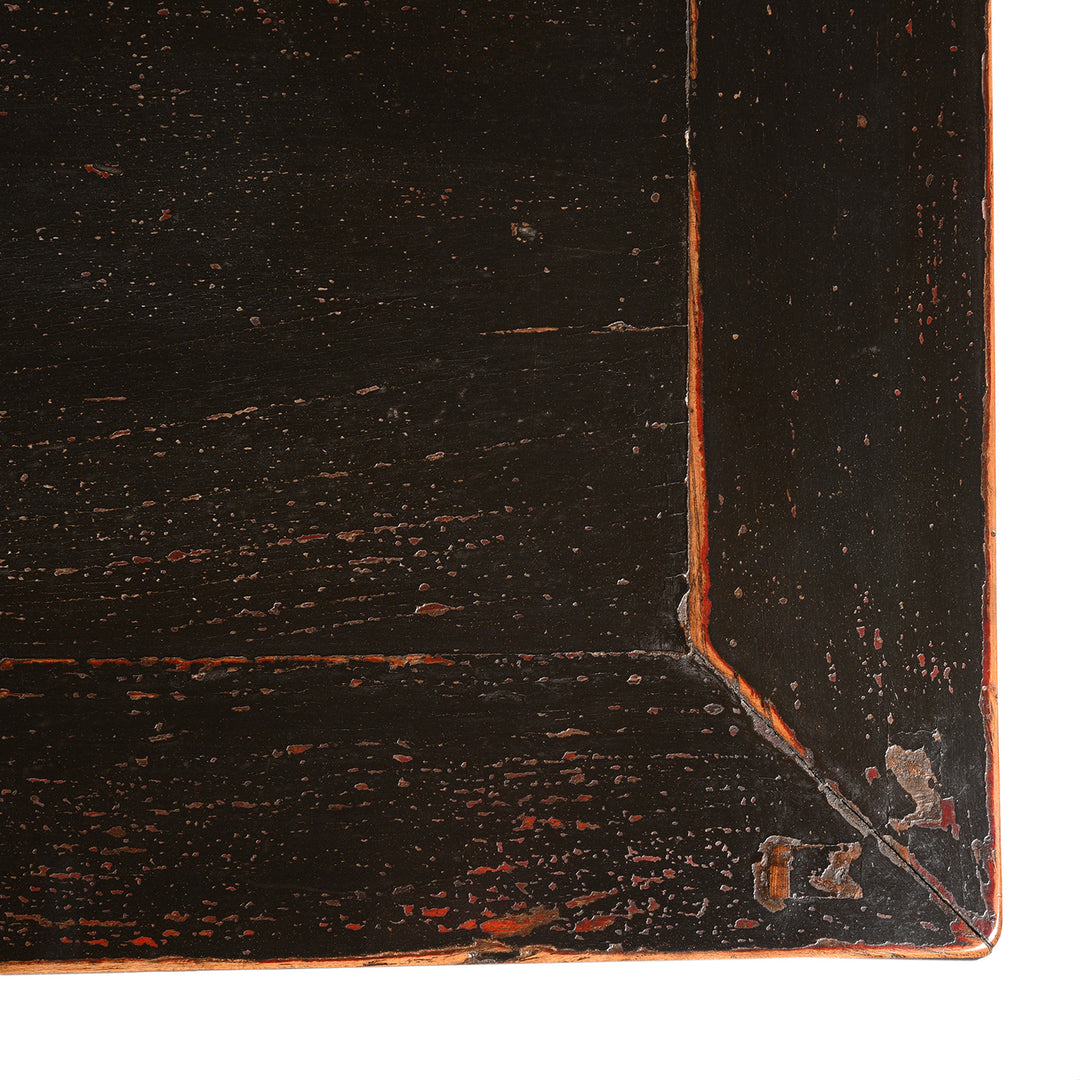 Corner Detail From Black Lacquer 5 Drawer Altar Table From Shanxi - 19thC | Indigo Antiques