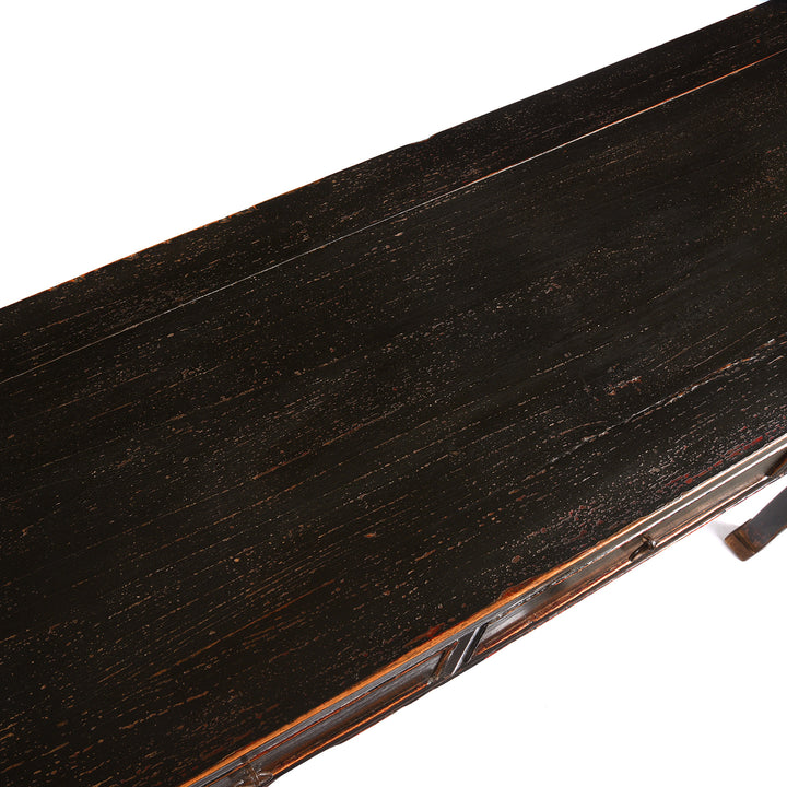 Surface Detail From Black Lacquer 5 Drawer Altar Table From Shanxi - 19thC | Indigo Antiques