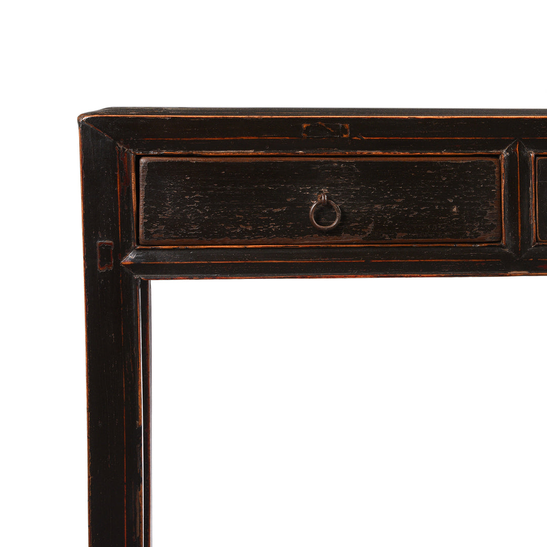 Corner Detail From Black Lacquer 5 Drawer Altar Table From Shanxi - 19thC | Indigo Antiques