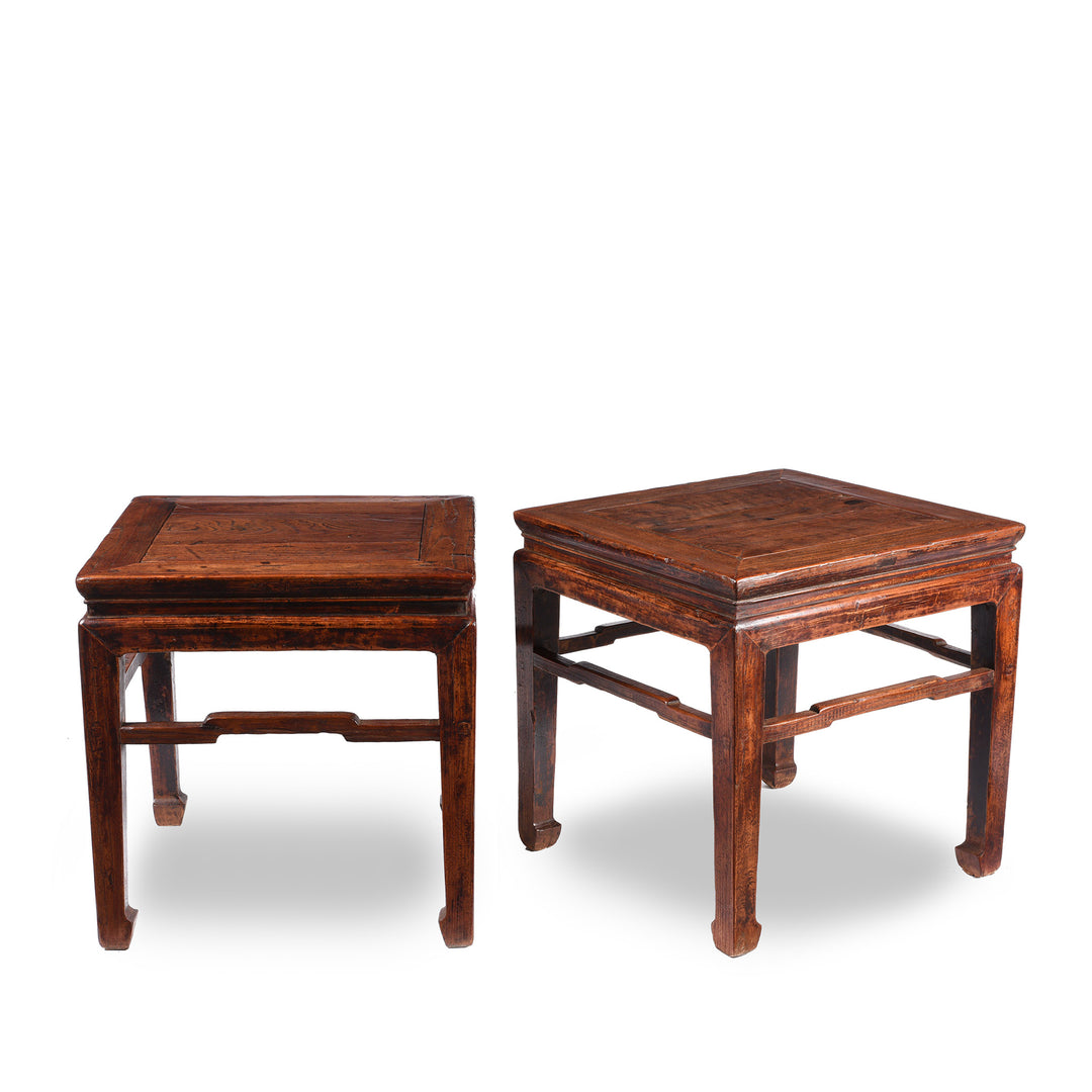 Pair Of Chinese Elm Square Side Tables  - 19thC | Indigo Antiques