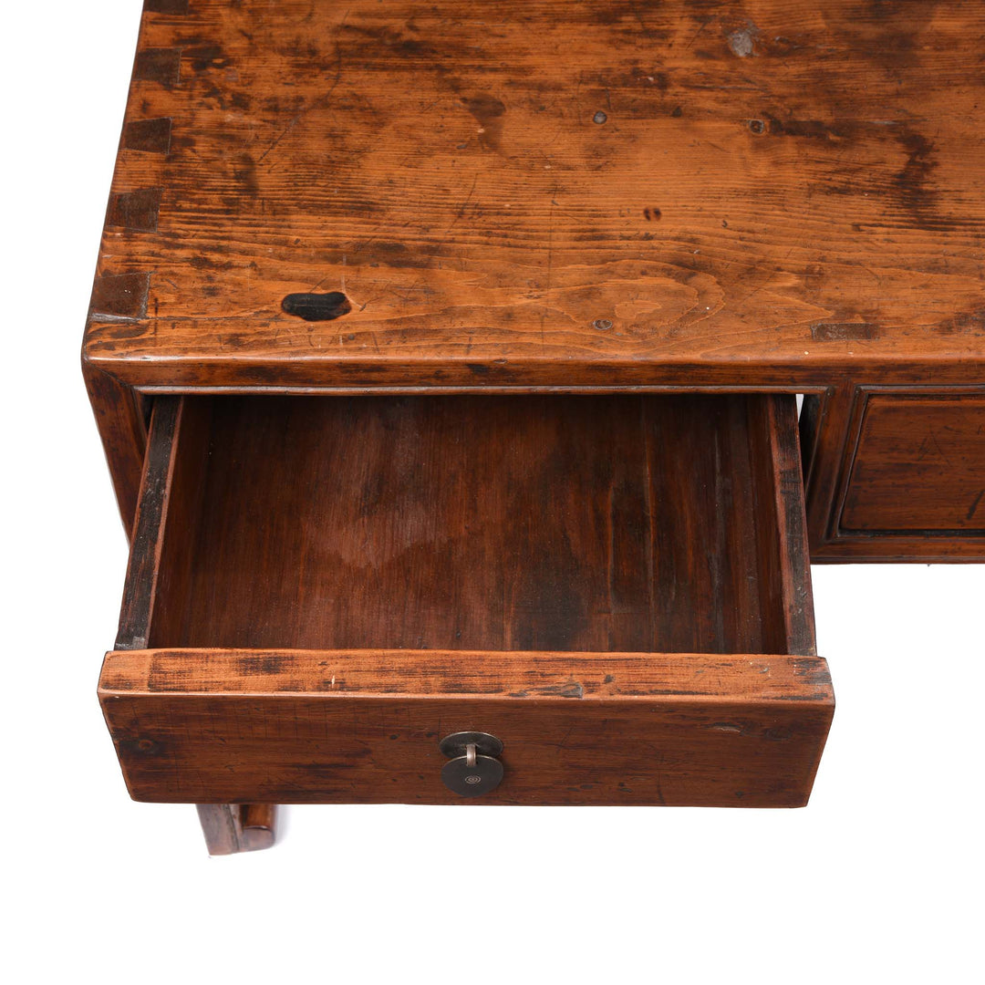 Open Drawer View Of Cedar Kang Table From Tianjin - 19thC | Indigo Antiques