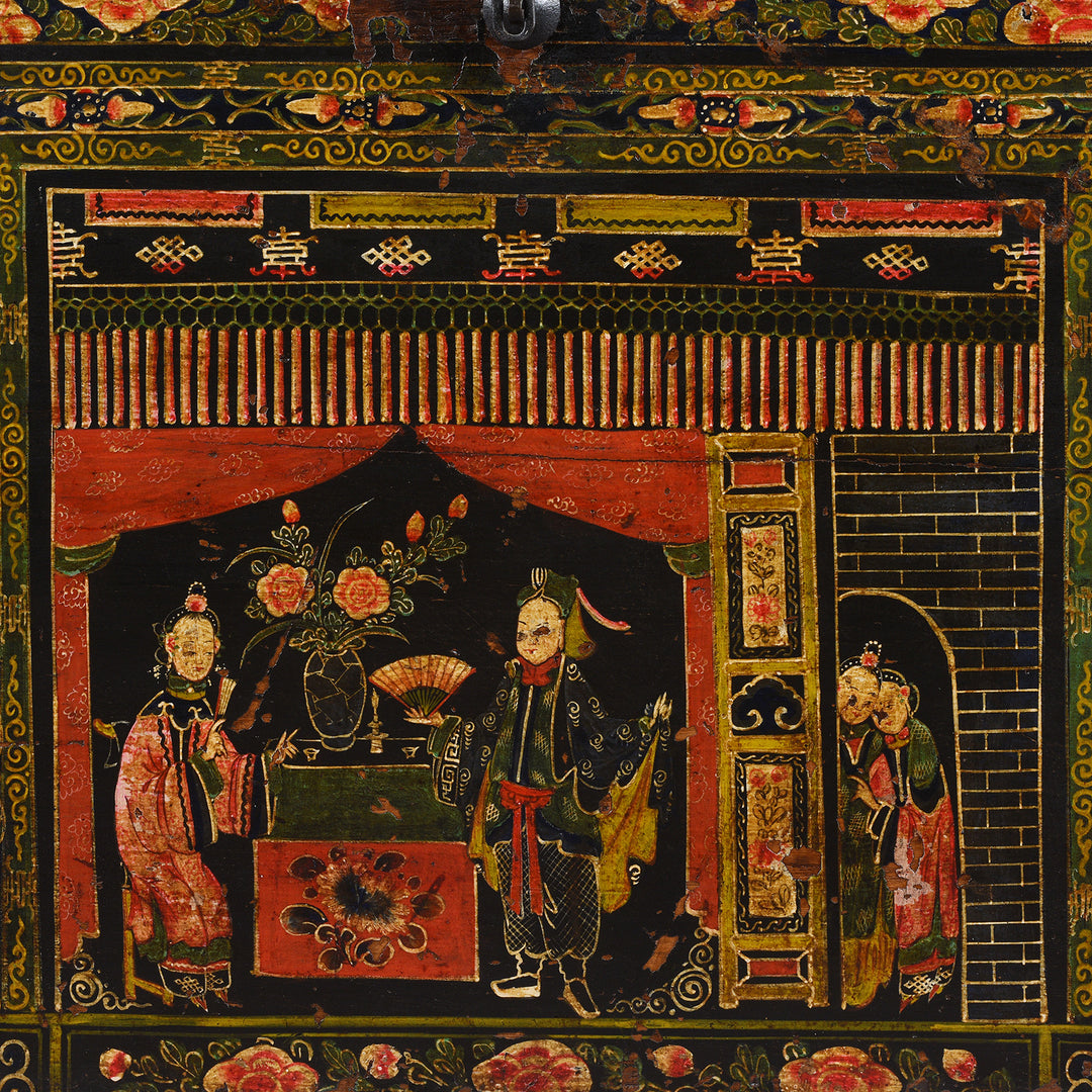 Paintwork Detail From Painted Opera Chest from Shanxi - 19thC | INDIGO ANTIQUES