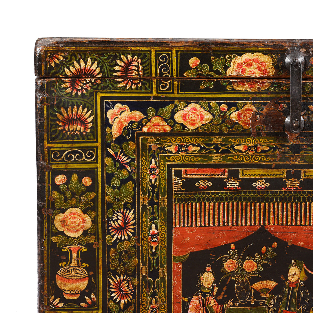 Corner Detail From Painted Opera Chest from Shanxi - 19thC | INDIGO ANTIQUES