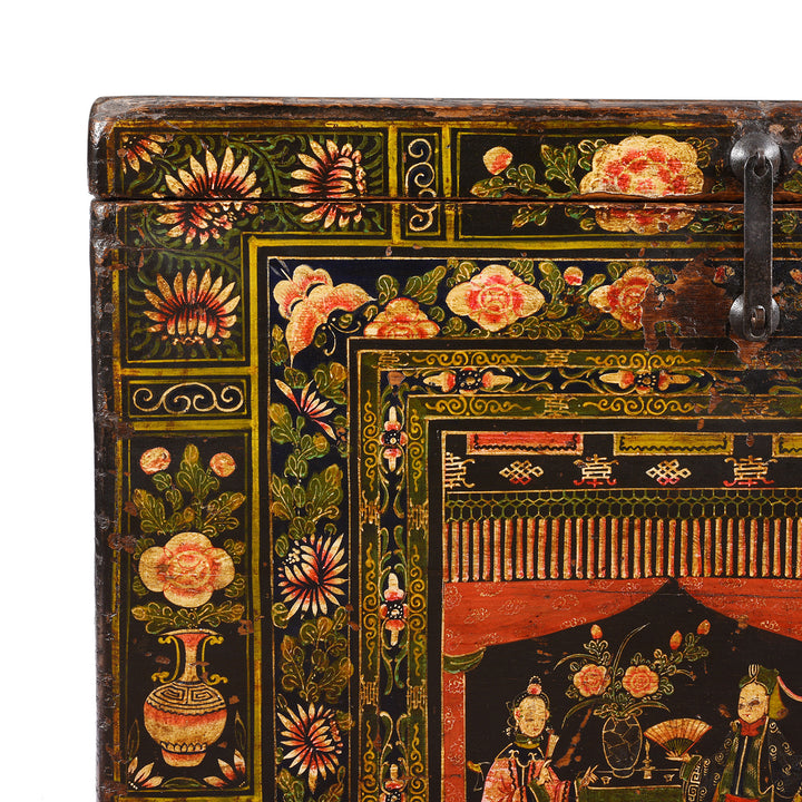 Corner Detail From Painted Opera Chest from Shanxi - 19thC | INDIGO ANTIQUES