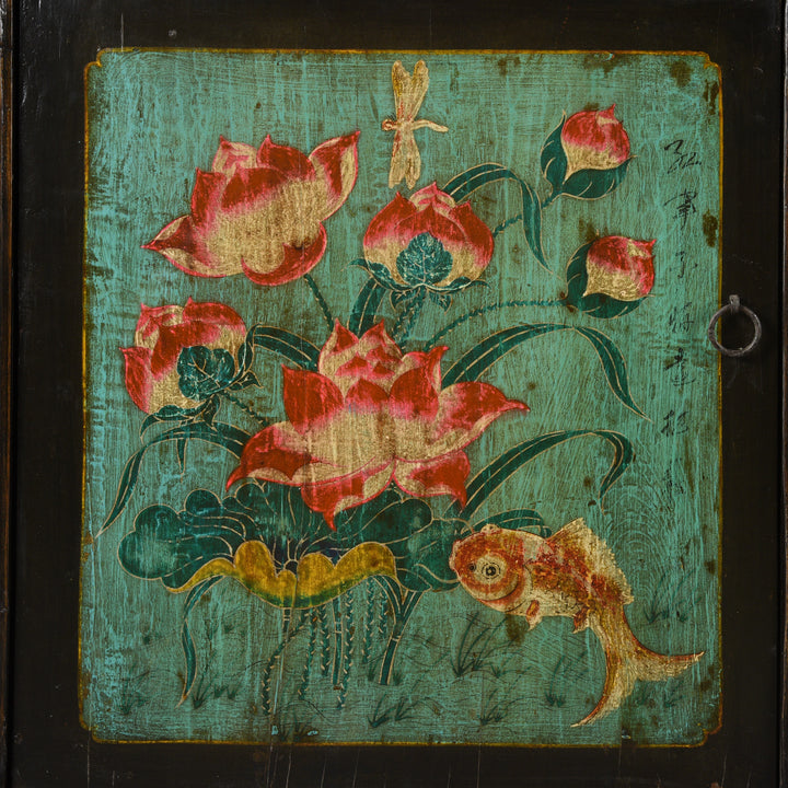 Door Painting Detail From Painted Sideboard From Mongolia - Ca 1930's | Indigo Antiques