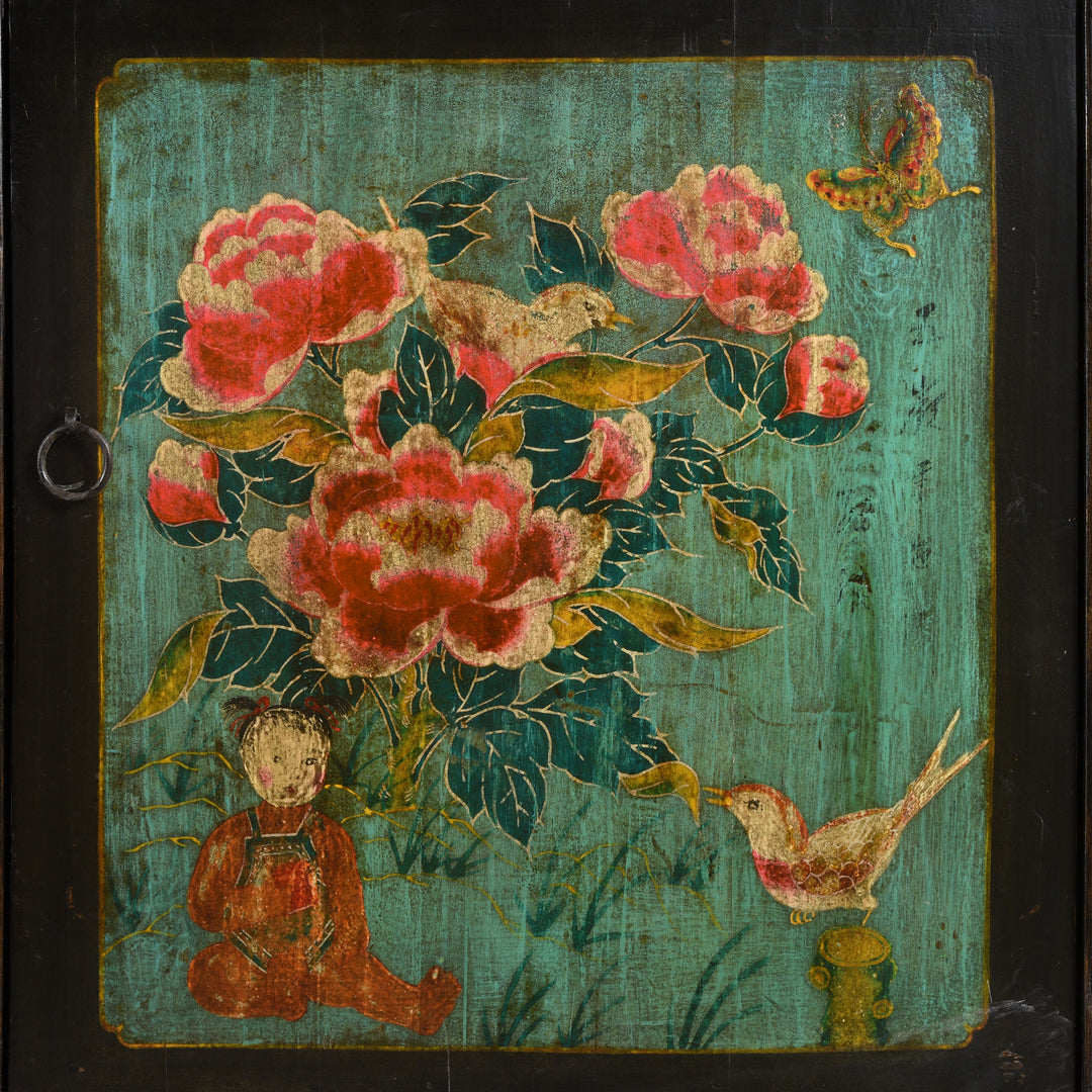 Door Painting Detail From Painted Sideboard From Mongolia - Ca 1930's | Indigo Antiques