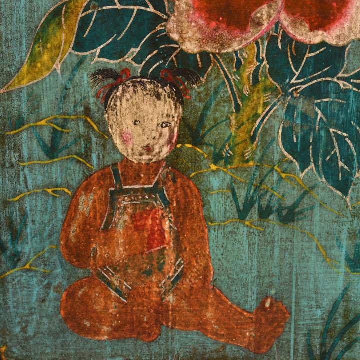 Child Painting Detail Of  Painted Sideboard From Mongolia - Ca 1930's | Indigo Antiques