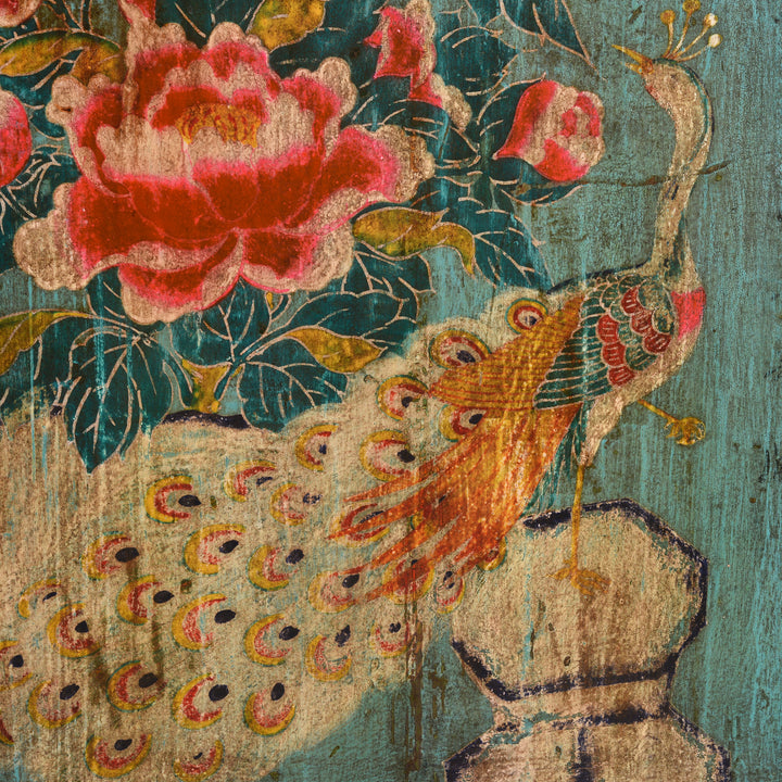 Peacock Detail of  Painted Sideboard From Mongolia - Ca 1930's | Indigo Antiques