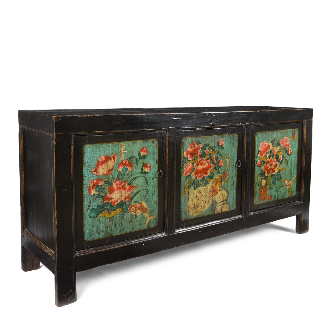 Corner View Of  Painted Sideboard From Mongolia - Ca 1930's | Indigo Antiques