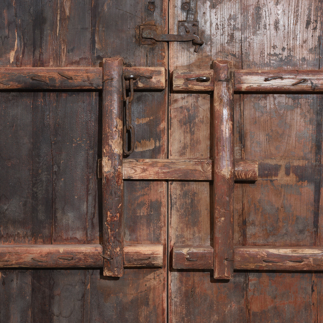 Sliding Lock On Reverse Of Iron Bound Elm Doors From Shanxi Province - 19thC | Indigo Antiques