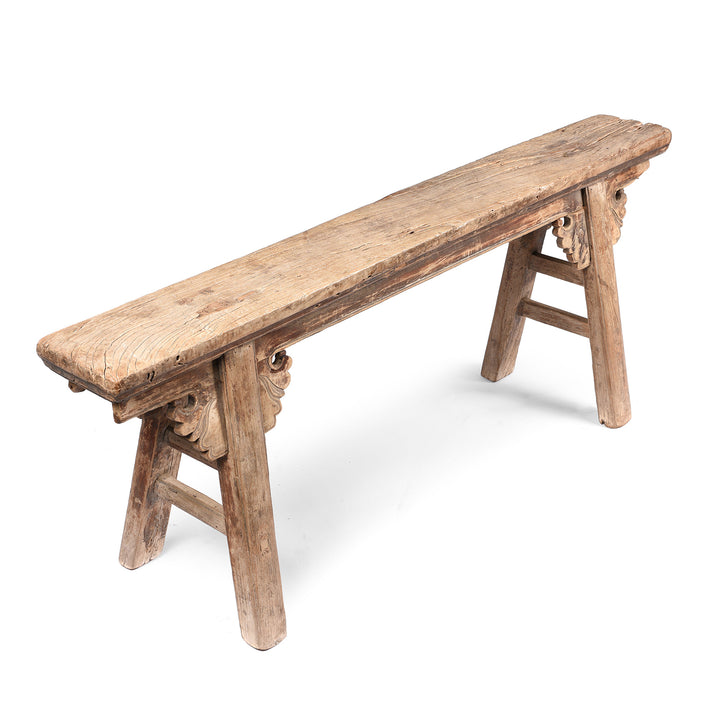 Angled View Of Chinese Elm Spring Bench - Shanxi Province - 19thC | Indigo Antiques