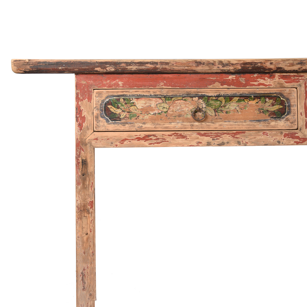 Corner Detail Of Painted Altar Table From Mongolia - 19thC | Indigo Antiques