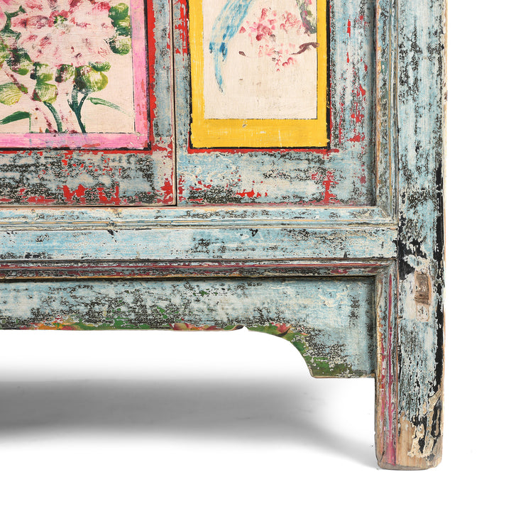 Corner Detail From 2 Door Painted Mongolian Sideboard - Ca 1920 | Indigo Antiques