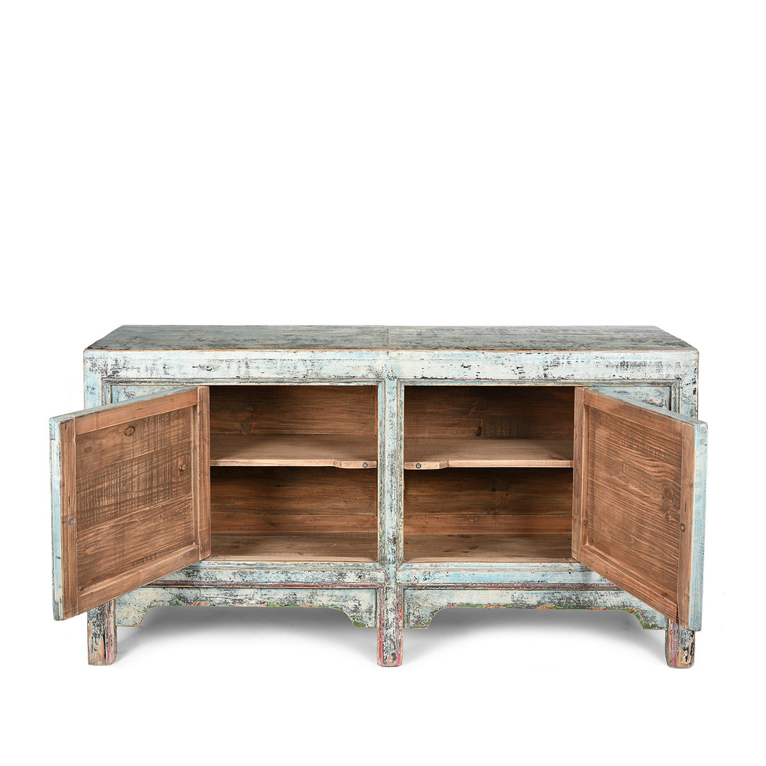 Open Doors View Of 2 Door Painted Mongolian Sideboard - Ca 1920 | Indigo Antiques