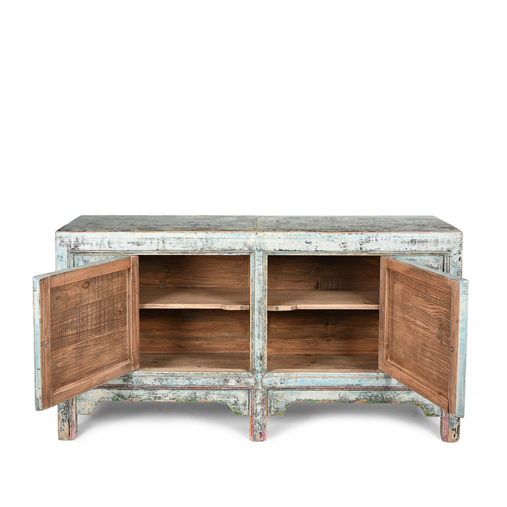 Open Doors View Of 2 Door Painted Mongolian Sideboard - Ca 1920 | Indigo Antiques