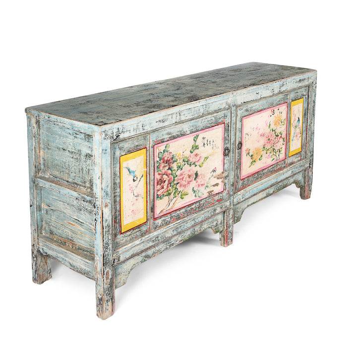 Angled View Of 2 Door Painted Mongolian Sideboard - Ca 1920 | Indigo Antiques
