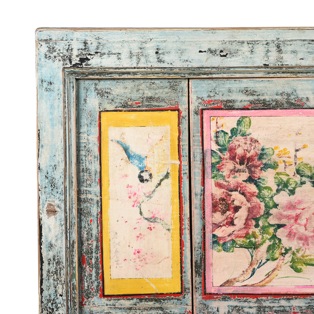 Corner Detail From 2 Door Painted Mongolian Sideboard - Ca 1920 | Indigo Antiques