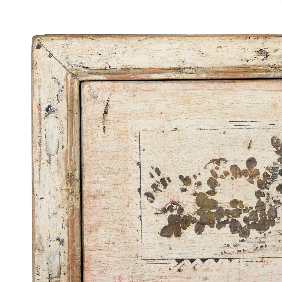 Corner Detail From Antique Pale Painted Mongolian Sideboard - Ca 1920 | Indigo Antiques