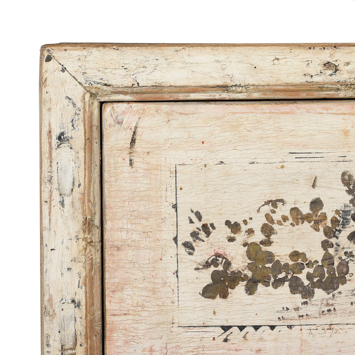 Corner Detail From Antique Pale Painted Mongolian Sideboard - Ca 1920 | Indigo Antiques